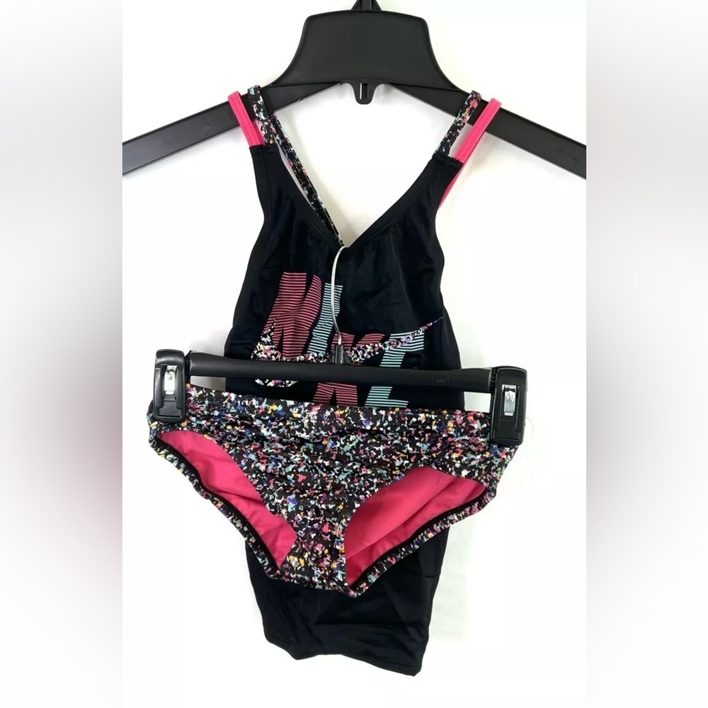 Nike Girl’s Two Piece Black Multi Tankini Swimsuit Set Size Small